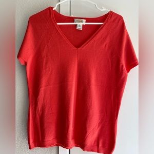 NWT TALBOT’S Short Sleeve V-Neck Coral Sweater Top L